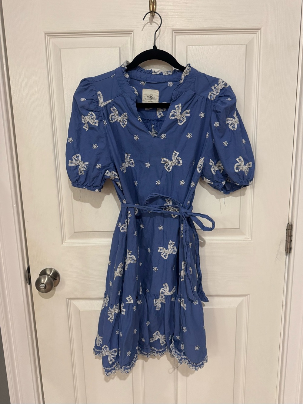 Umgee Blue Embroidered Bow Midi Dress